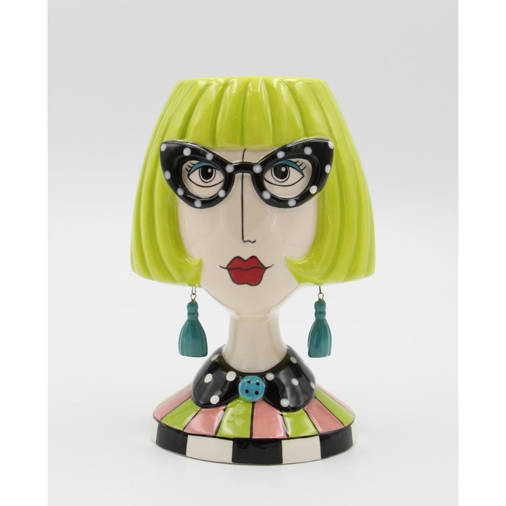 Ceramic Lady with Dotted Glasses Brush or Stationary HolderHome DcorVanity or Office Dcor Image 2