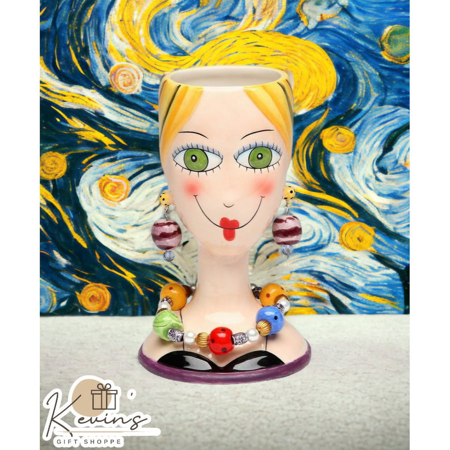 Ceramic Makeup Brush Pen Holder Pretty Lady Necklace Earrings Gift Image 1