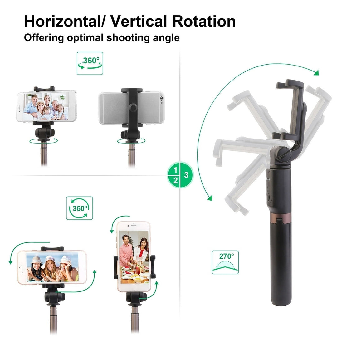 Wireless Selfie Stick Extendable Phone Camera Stick Tripod with Detachable Rechargeable Remote Shutter Image 2