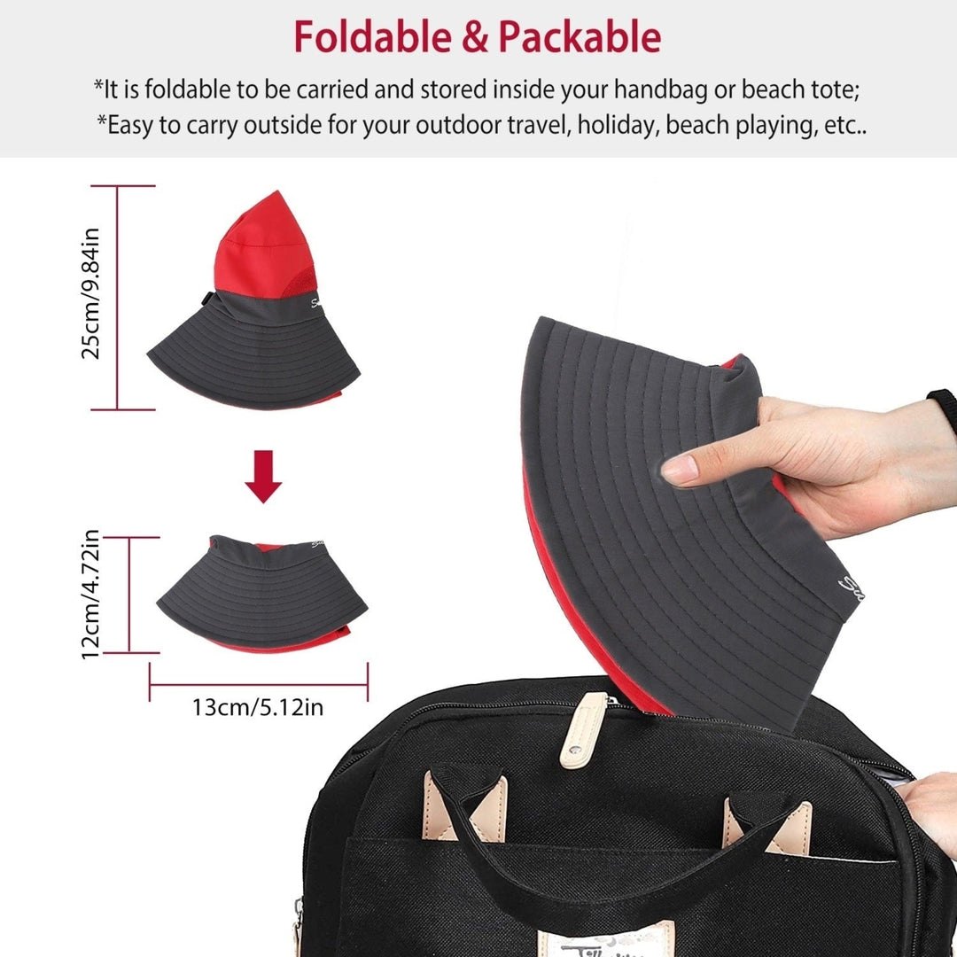 Women Summer Sun Bucket Hats Foldable UV Protection Cotton Cap Wide Brim Floppy Cap Packable Ponytail Mesh Travel Hat Image 9