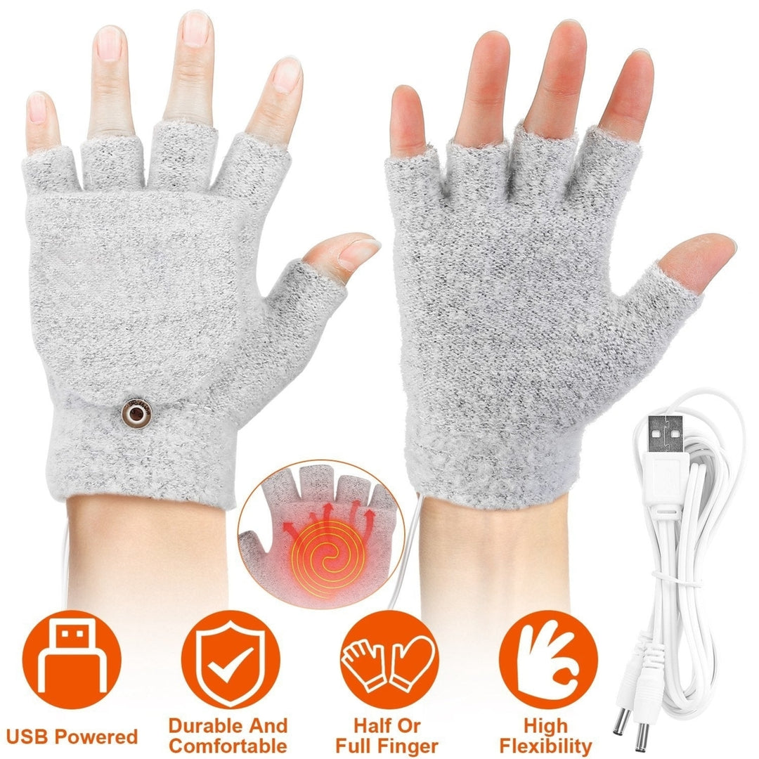 USB Wool Heated Gloves Mitten Half Fingerless Glove Electric Heated Gloves Image 1