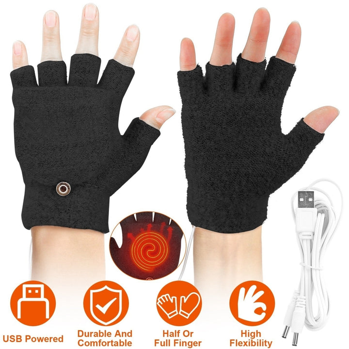 USB Wool Heated Gloves Mitten Half Fingerless Glove Electric Heated Gloves Image 2