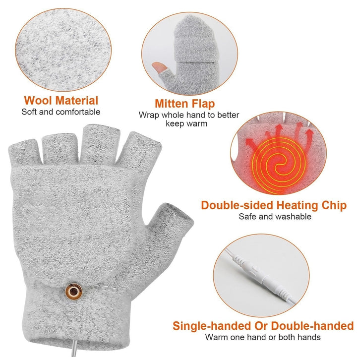 USB Wool Heated Gloves Mitten Half Fingerless Glove Electric Heated Gloves Image 3