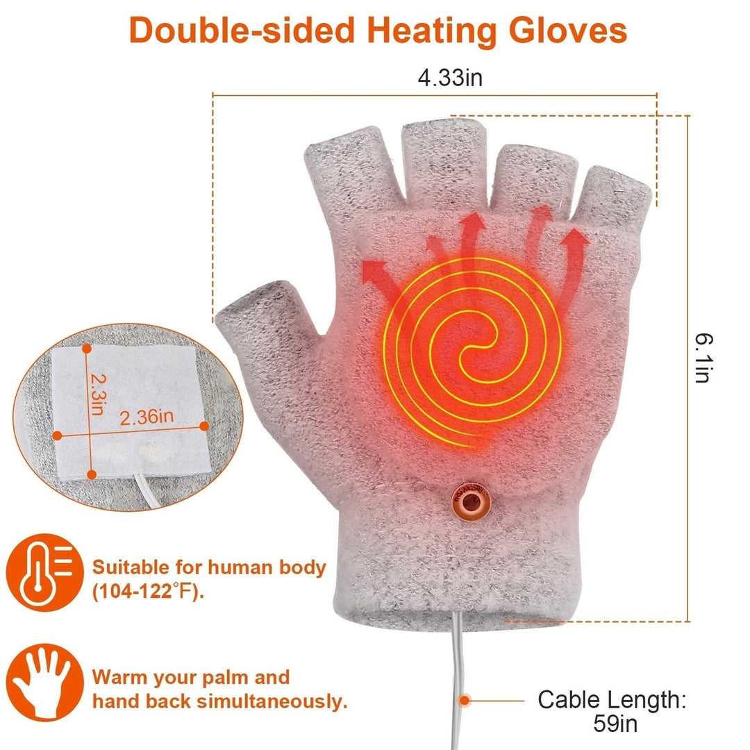 USB Wool Heated Gloves Mitten Half Fingerless Glove Electric Heated Gloves Image 4
