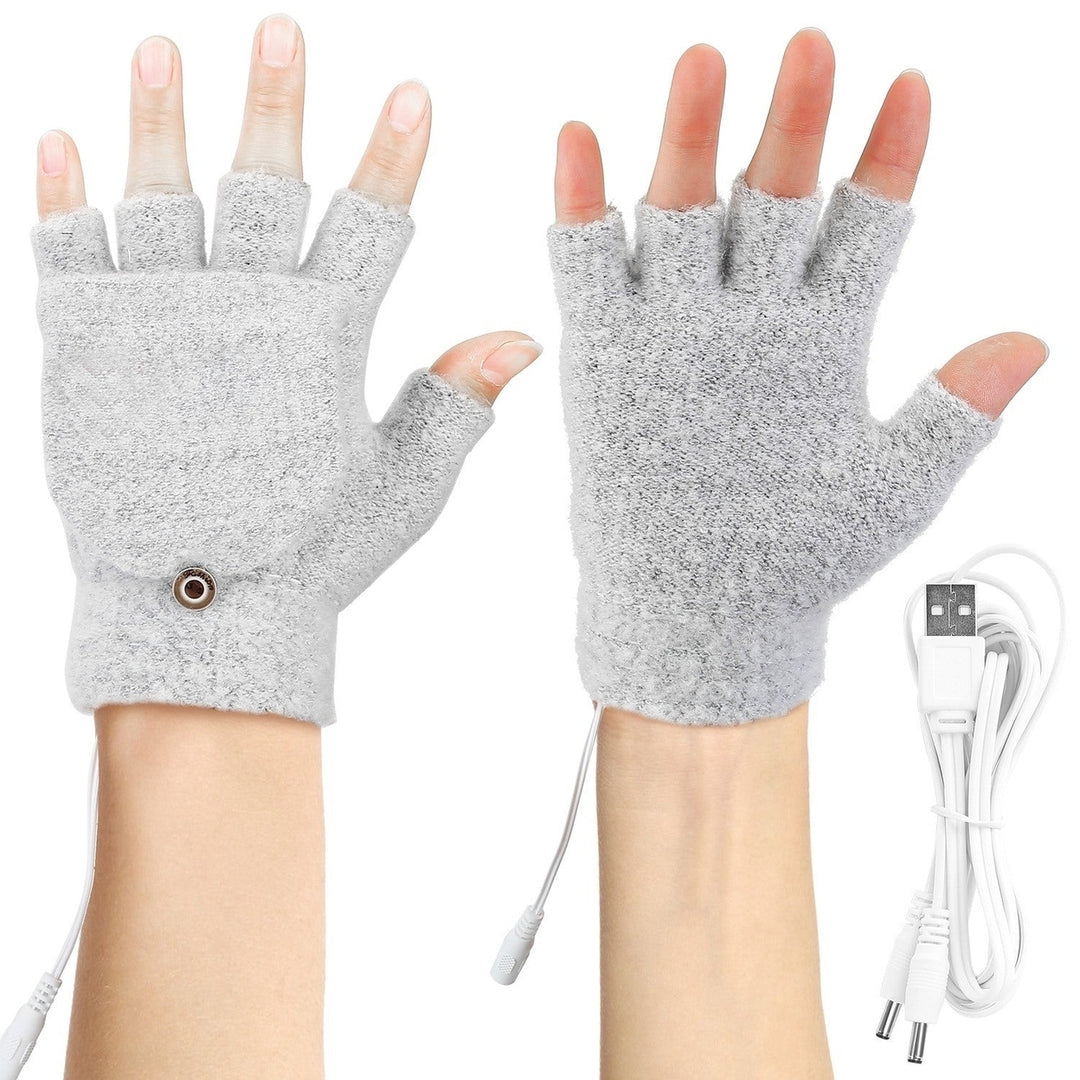 USB Wool Heated Gloves Mitten Half Fingerless Glove Electric Heated Gloves Image 9