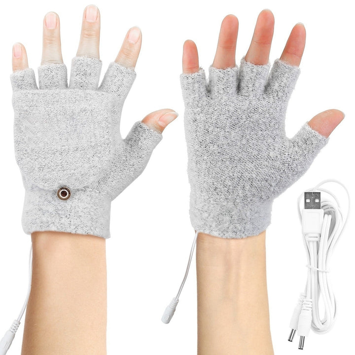 USB Wool Heated Gloves Mitten Half Fingerless Glove Electric Heated Gloves Image 9