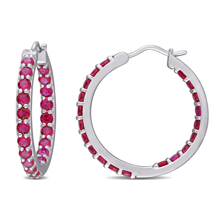 3.00 Carat (ctw) Lab-Created Ruby Hoop Earrings in Sterling Silver Image 1