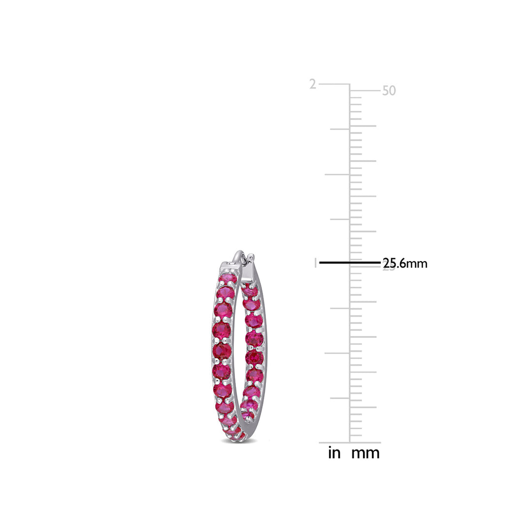 3.00 Carat (ctw) Lab-Created Ruby Hoop Earrings in Sterling Silver Image 3