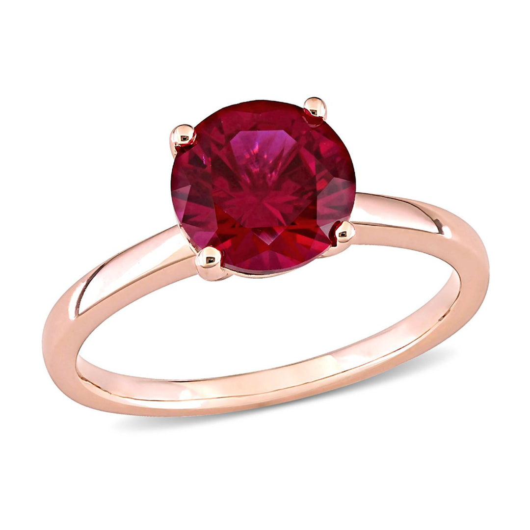 2 3/8 Carat (ctw) Lab Created Ruby Solitaire Ring in 10K Rose Pink Gold Image 1