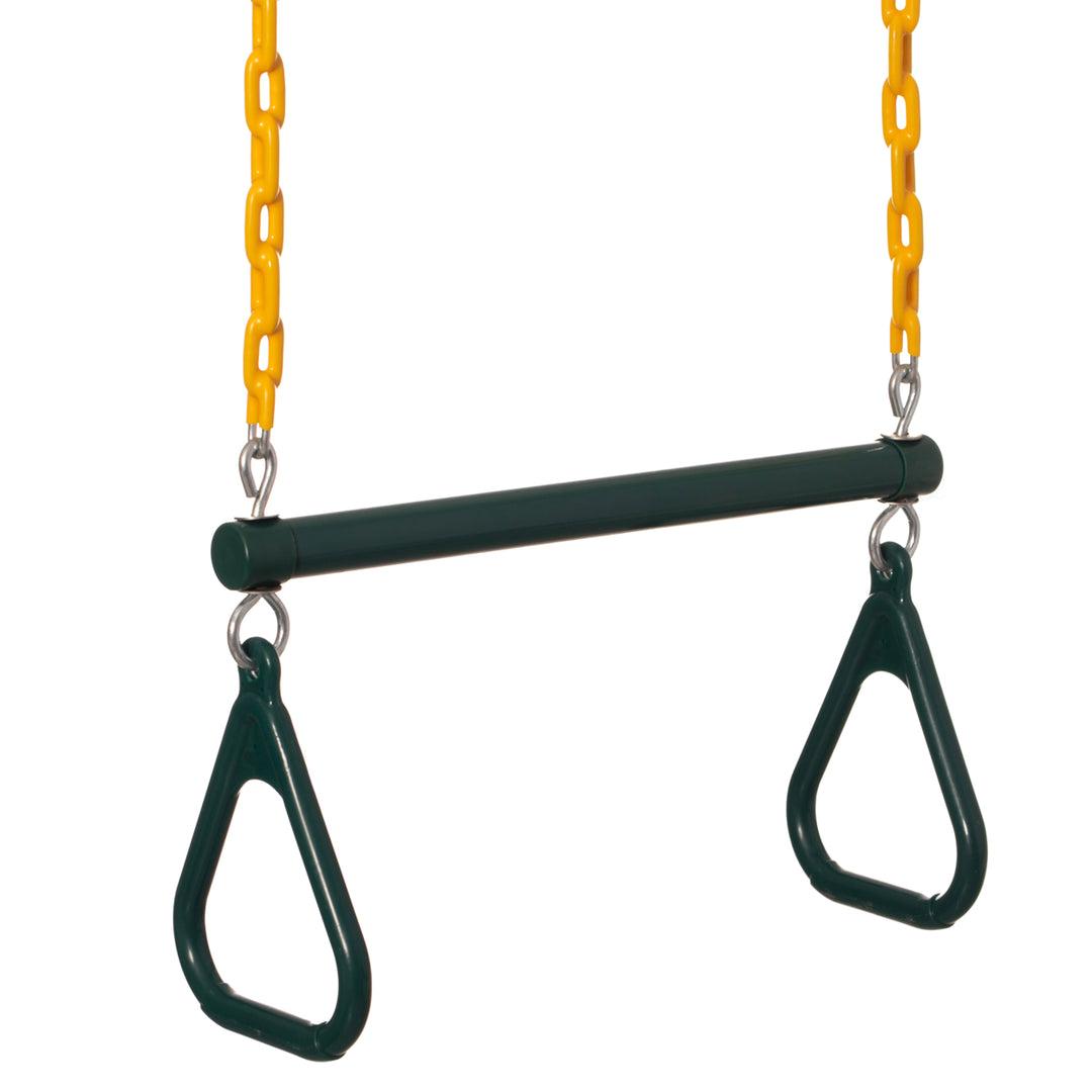 Outdoor Playground Gym Trapeze Bar Green Steel Heavy Duty Swing Yellow Chain 18" Image 1