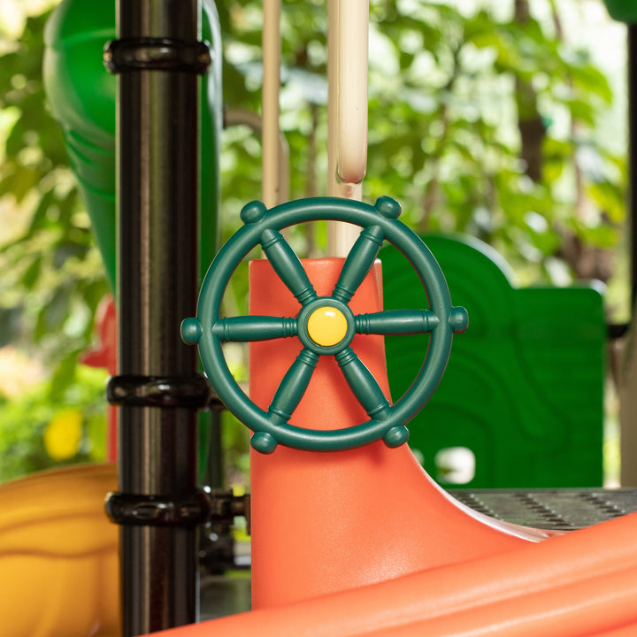 Green and Yellow Outdoor Playground Captain Pirate Ship Wheel, Plastic Playground Swing Set Accessories Steering Wheel Image 2