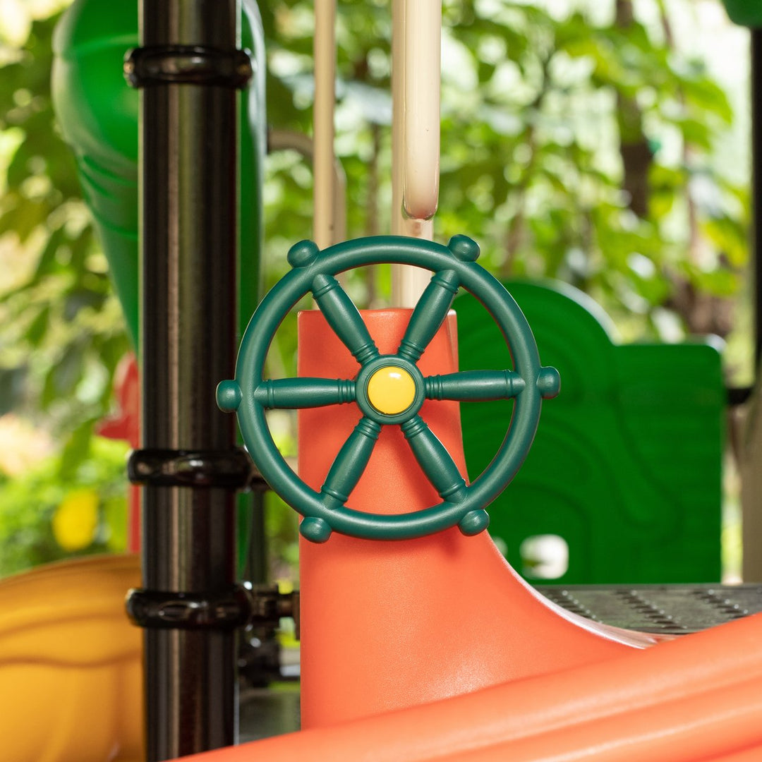 Green Yellow Plastic Pirate Ship Wheel 11.75" Outdoor Playground Swing Set Accessory Image 2