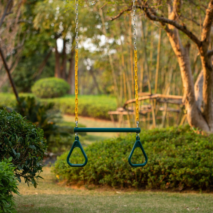 Outdoor Playground Gym Trapeze Bar Green Steel Heavy Duty Swing Yellow Chain 18" Image 4