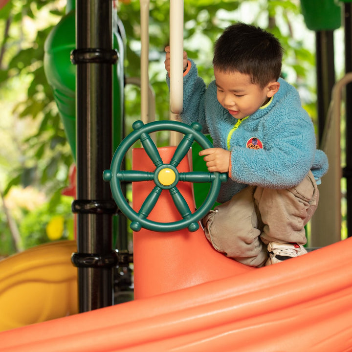 Green Yellow Plastic Pirate Ship Wheel 11.75" Outdoor Playground Swing Set Accessory Image 3