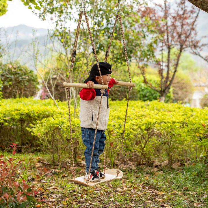 Kids Natural Wooden Skateboard Swing Adjustable Patio Tree Swing 31x8x63 Inch Image 2