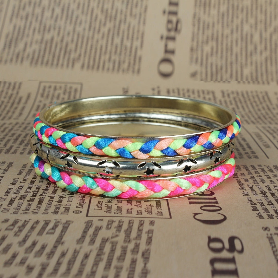 4Pcs Colorful Woven Burnished Gold Bracelets Set Image 4