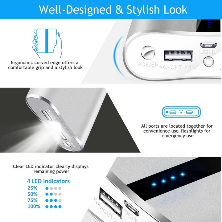 12000mAh Portable Charger with Dual USB Ports 3.1A Output Power Bank Ultra-Compact External Battery Pack Image 7