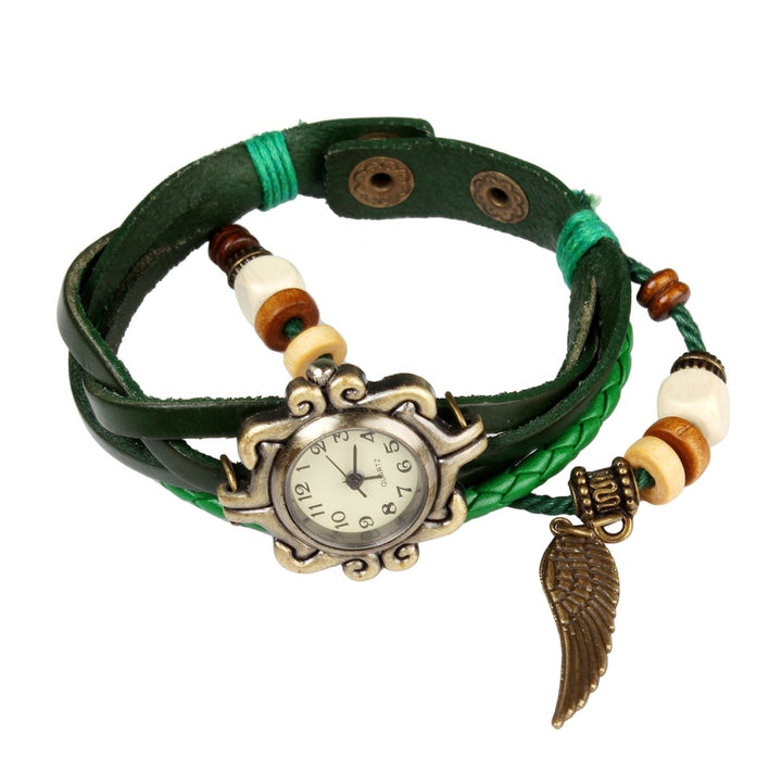 Beautiful Bohemian Style Retro Handmade Leather Angel Wing Womens Watches Image 1