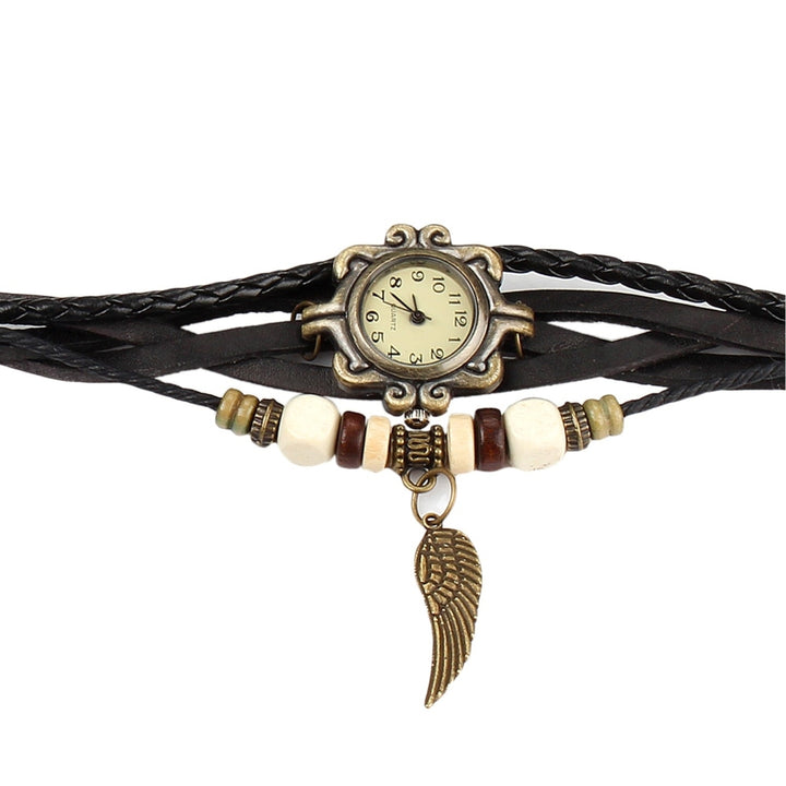 Beautiful Bohemian Style Retro Handmade Leather Angel Wing Womens Watches Image 7