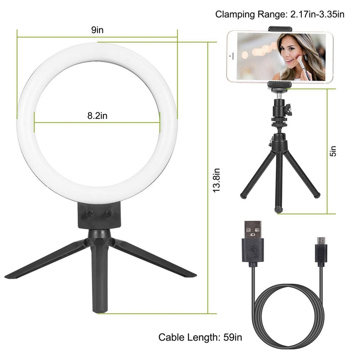 9" Dimmable LED Circle Light with Tripod Phone Selfie Camera Studio Photo Video Makeup Lamp Image 3