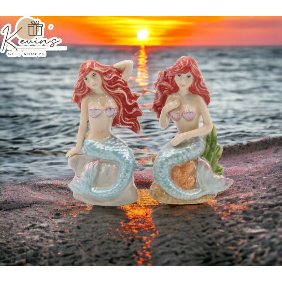 Hand Painted Ceramic Mermaid Salt and Pepper Shakers Image 1