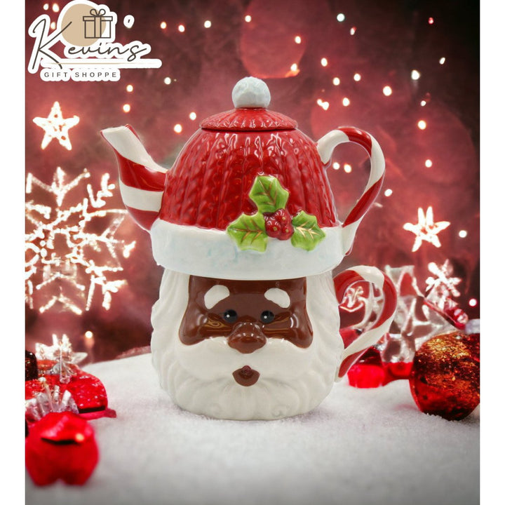 Ceramic African American Christmas Santa Tea For One 11oz Mug 15oz Pot Decor Image 1