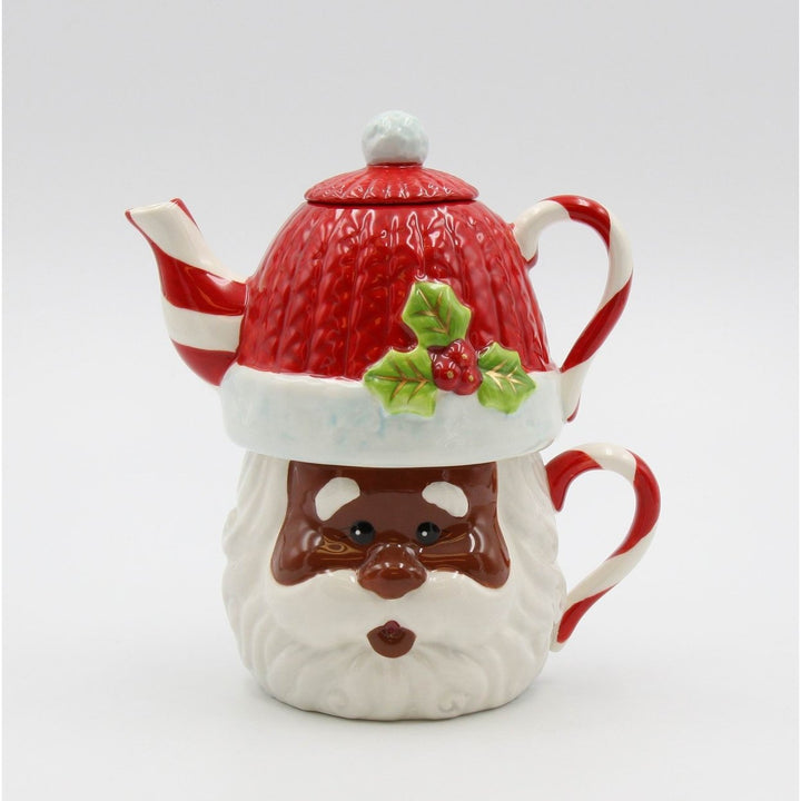 Ceramic African American Christmas Santa Tea For One 11oz Mug 15oz Pot Decor Image 2