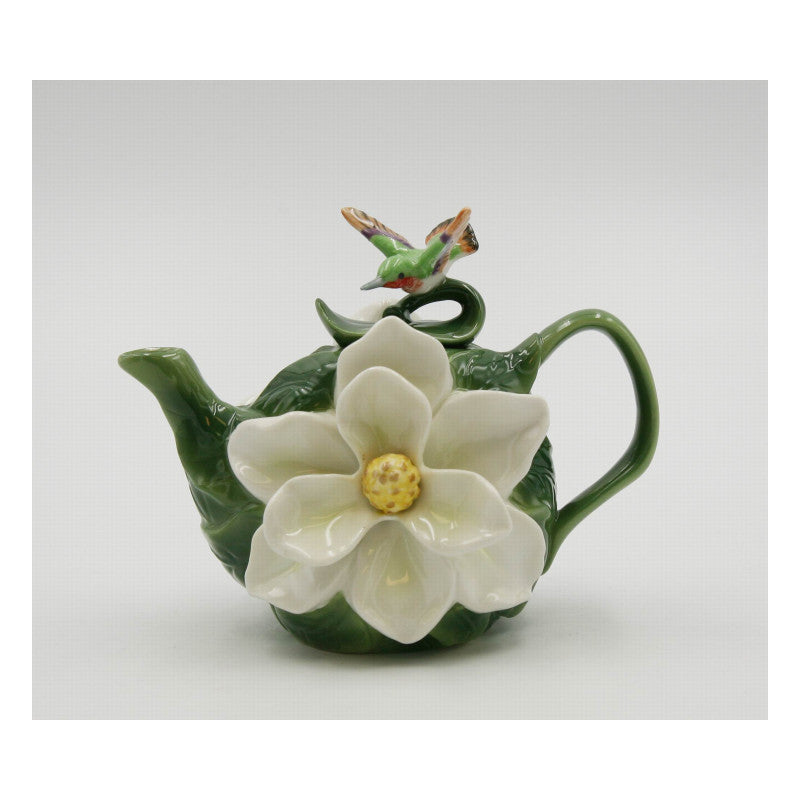 Ceramic Magnolia Flower with Hummingbird TeapotTea Party DcorCaf Dcor Image 2