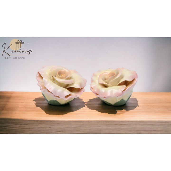 Handcrafted Ceramic Rose Flower Salt and Pepper Shakers Image 1