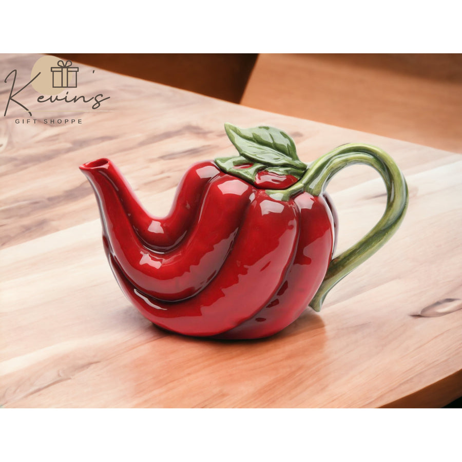 Hand Painted Ceramic Red Chili Pepper Teapot 12oz 7x3.5x5 Decor Image 1