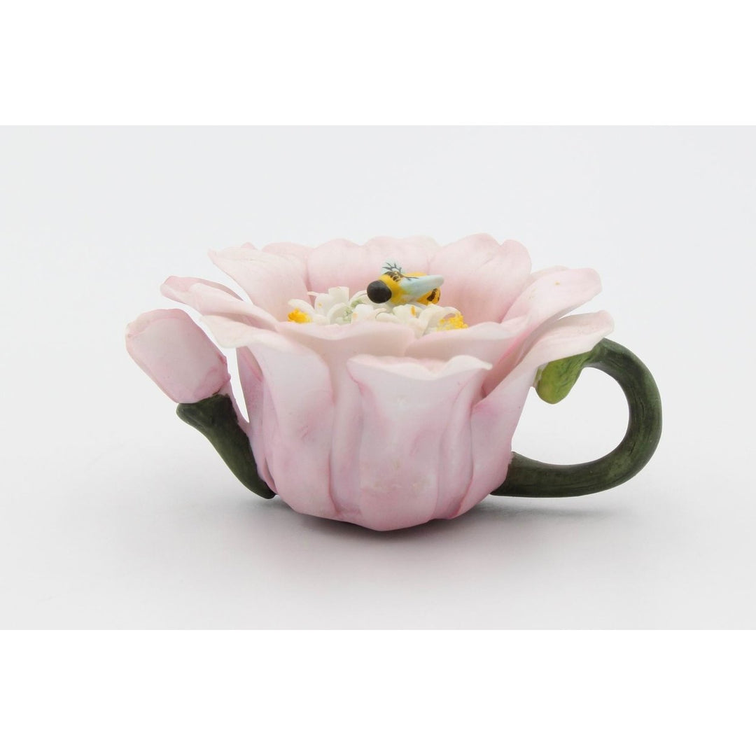 Daisy Flower Teapot Mini Ceramic with Bumblebee Figurine 4-inch Image 2