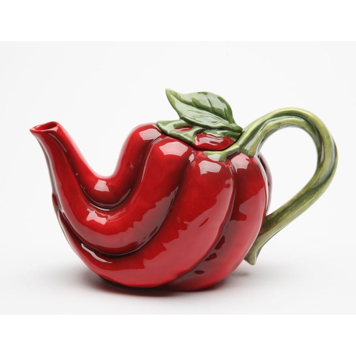 Hand Painted Ceramic Red Chili Pepper Teapot 12oz 7x3.5x5 Decor Image 3