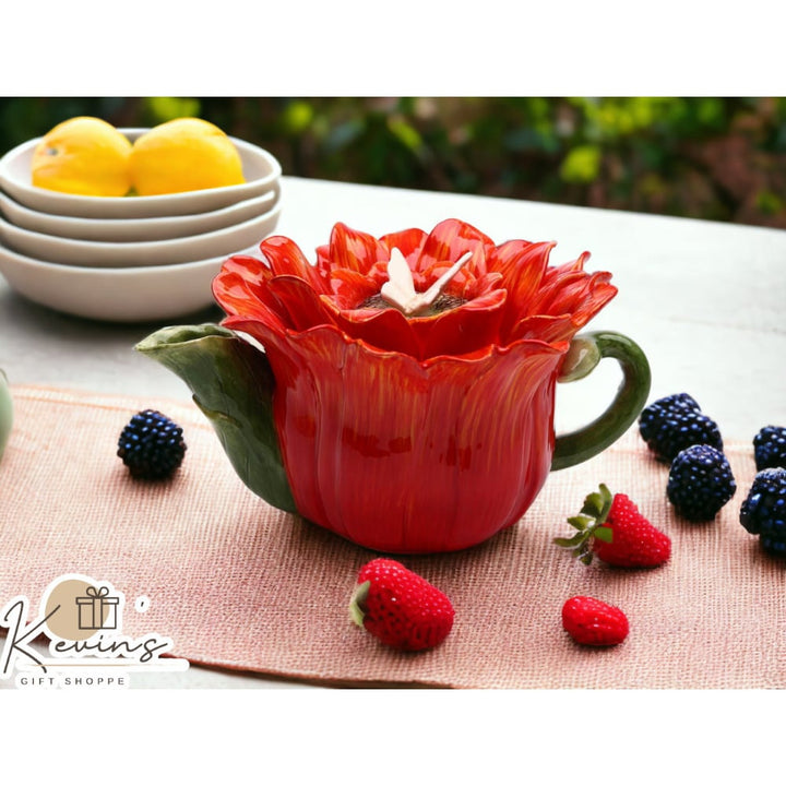 Hand Painted Ceramic Gerbera Daisy Teapot  Tea Party D cor Caf D cor Farmhouse D cor Cottagecore Image 1