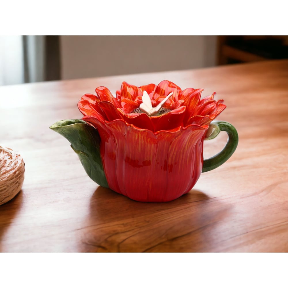 Hand Painted Ceramic Gerbera Daisy Teapot  Tea Party D cor Caf D cor Farmhouse D cor Cottagecore Image 2