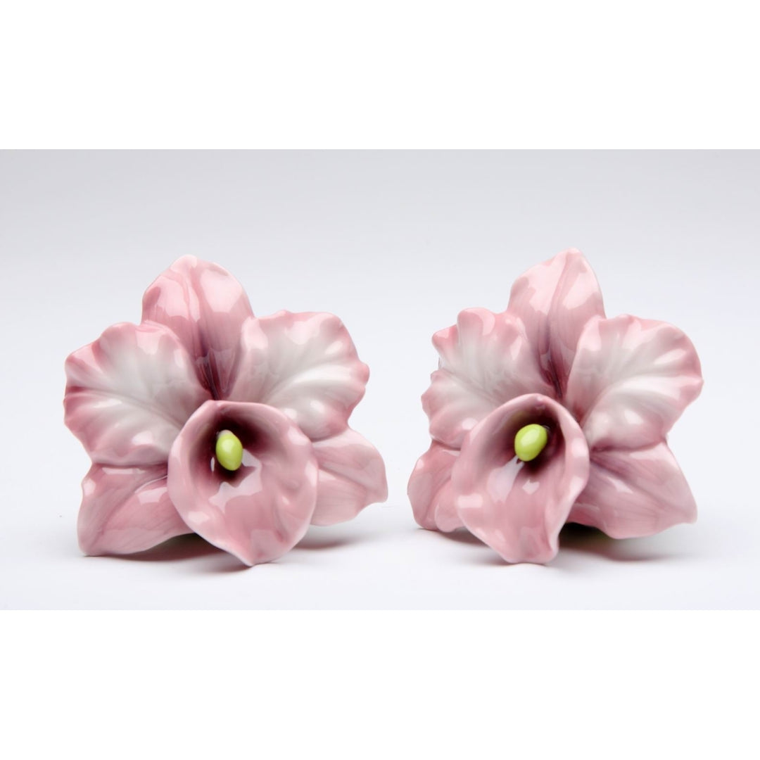 Hand Painted Ceramic Pink Orchid Salt and Pepper Shakers 2.5in Gift Image 3