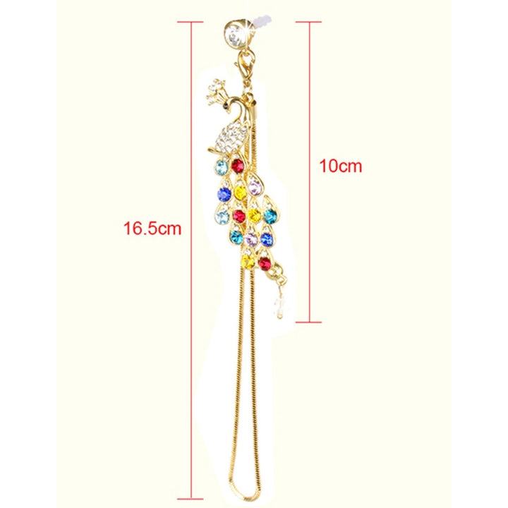 Colorful Crystal Diamond Peacock Dust Cap Pendant for Cell Phone 3.5mm Jack Image 4
