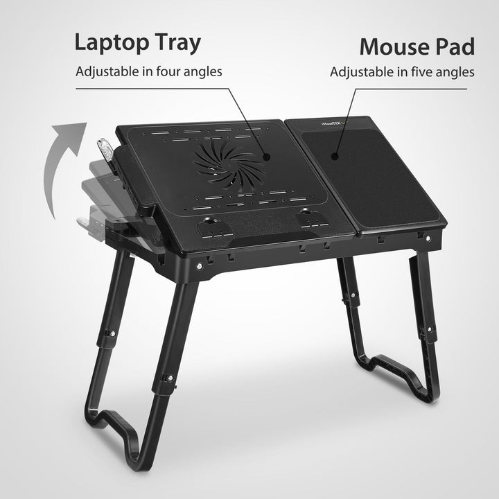 Foldable Laptop Table Bed Notebook Desk with Cooling Fan Mouse Board LED light 4 xUSB Ports Breakfast Snacking Tray Image 7