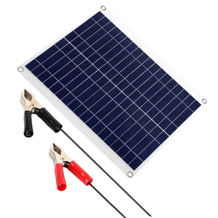 Outdoor Solar Panel 12V 25W Car Battery Charger IP68 Waterproof with 3.0A Dual USB Charging Clip Line Image 1