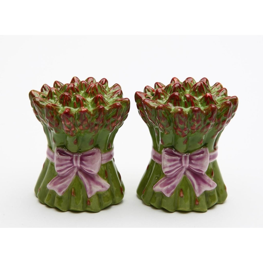 Hand Painted Ceramic Asparagus Salt and Pepper Shakers Image 3