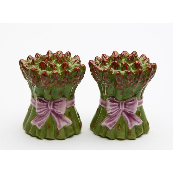 Hand Painted Ceramic Asparagus Salt and Pepper Shakers Image 3