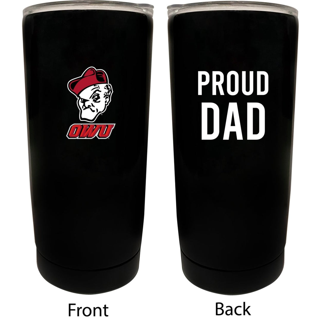 Ohio Wesleyan University NCAA Insulated Tumbler - 16oz Stainless Steel Travel Mug Proud Dad Design Black Image 1