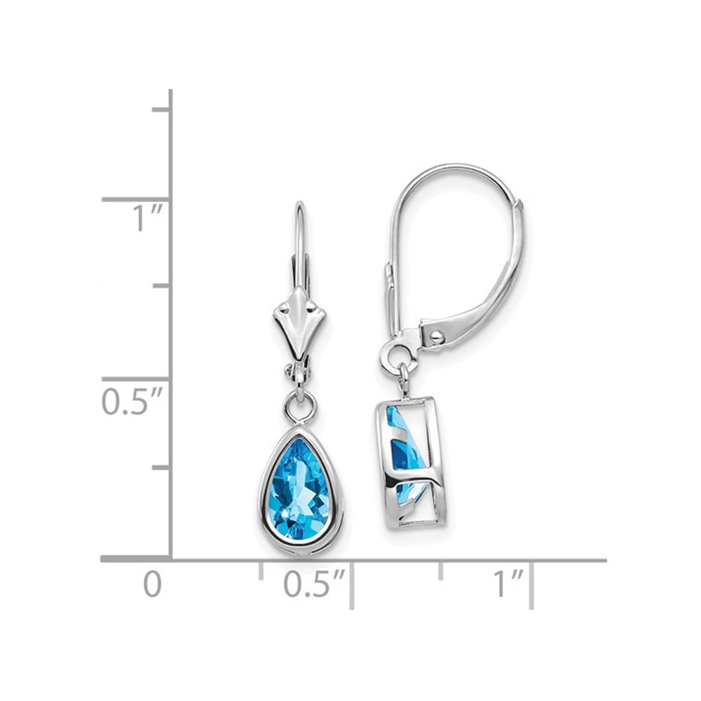 2.20 Carat (ctw) Natural Blue Topaz Leverback Dangle Earrings in 14K White Gold Image 2