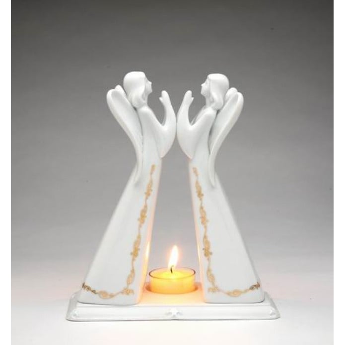 Ceramic 2 Angels Tea Light Candle Holder 6.75x3.75x7.625 Gift Image 3