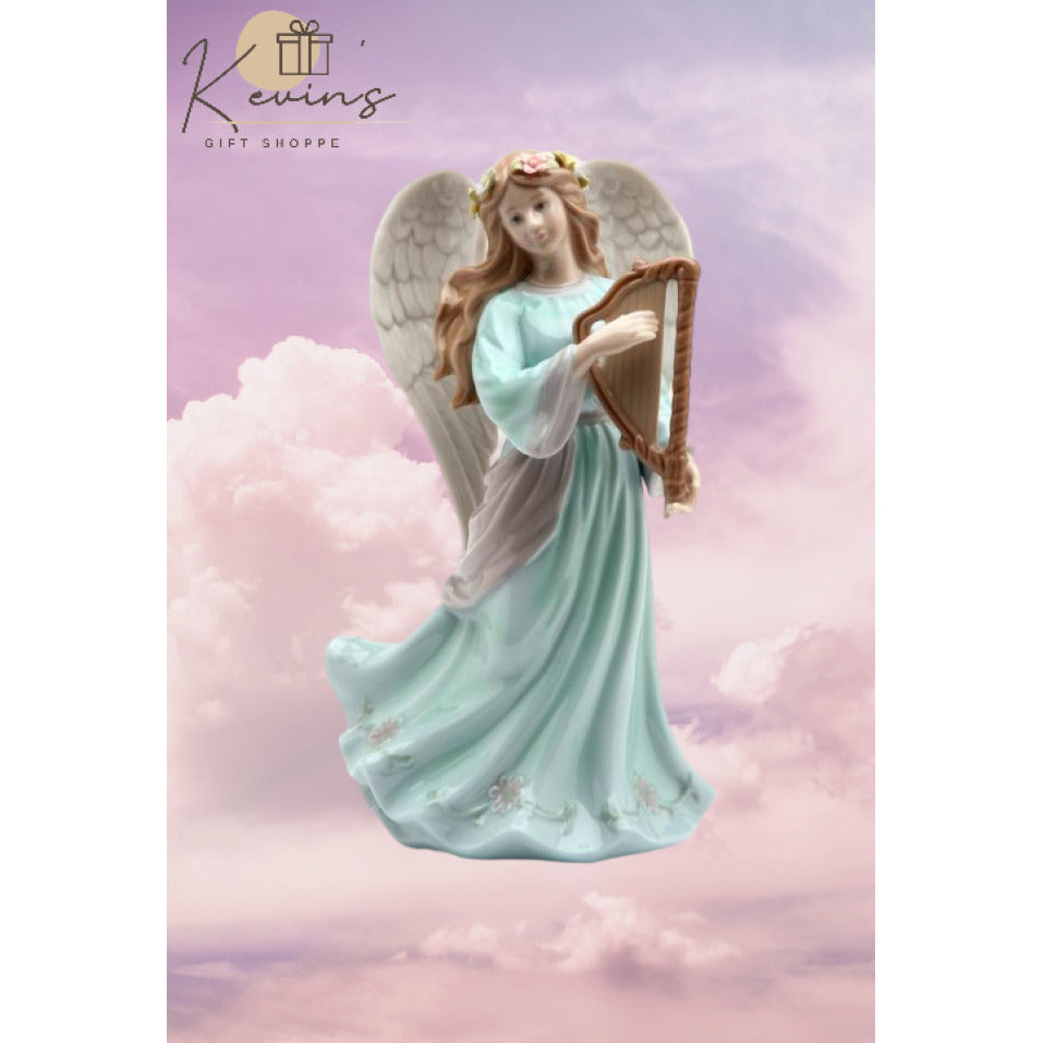 Ceramic Angel Harp Music Box 4.6" Religious Gift Baptism Decor Image 1