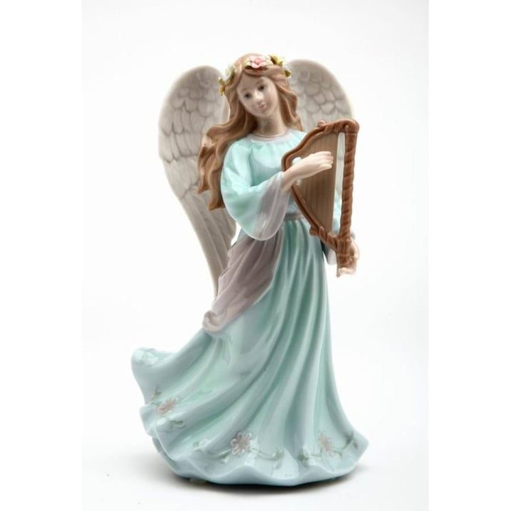 Ceramic Angel Harp Music Box 4.6" Religious Gift Baptism Decor Image 3