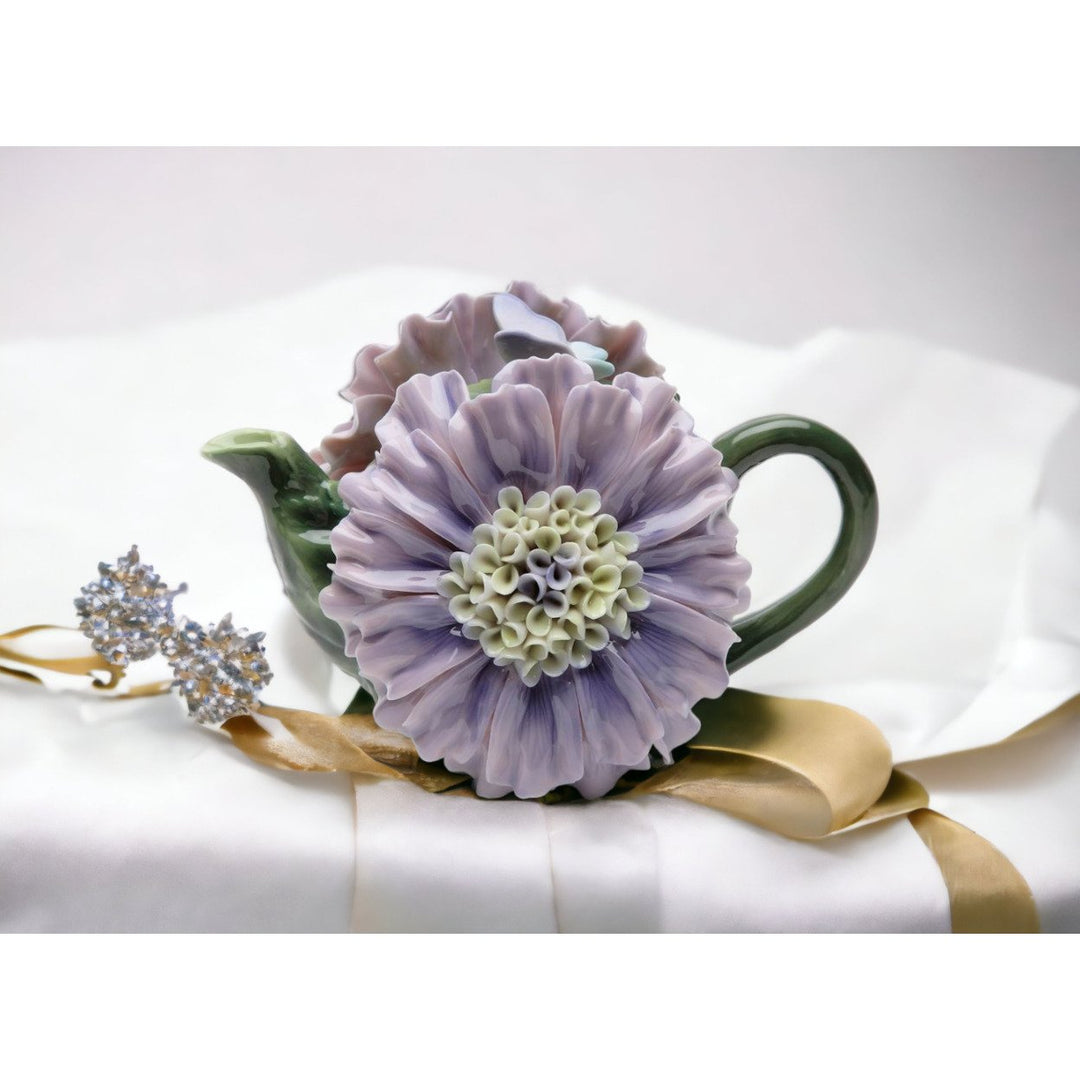 Ceramic Dahlia Flower Teapot 9 oz Handcrafted Image 1