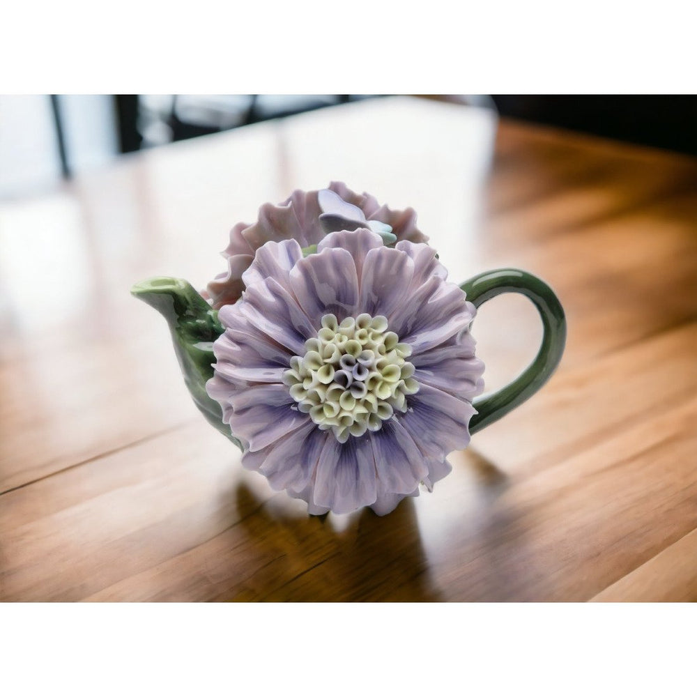 Ceramic Dahlia Flower Teapot 9 oz Handcrafted Image 2