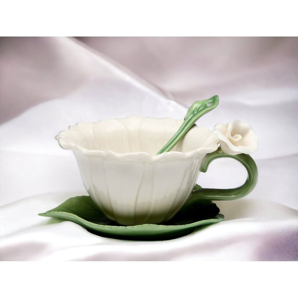 Ceramic White Daisy Flower Tea Cup and Saucer Set 6 Pieces Image 2