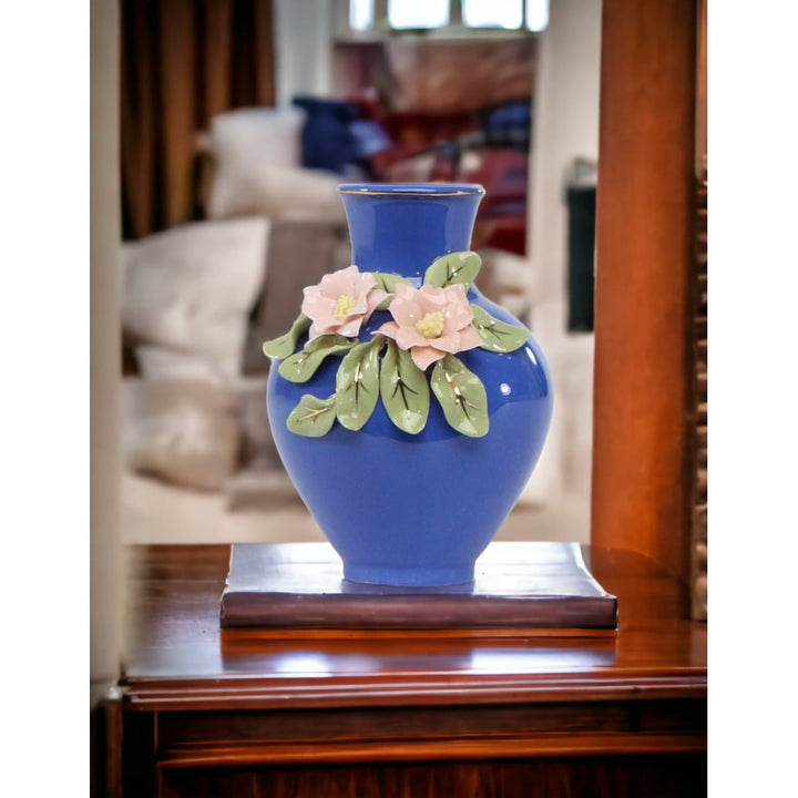 Mini Ceramic Columbine Flowers Blue Vase 2.875x2.75 inches Gift Image 1