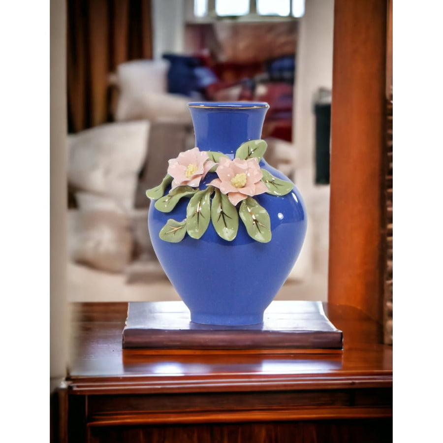 Mini Ceramic Columbine Flowers Blue Vase 2.875x2.75 inches Gift Image 1